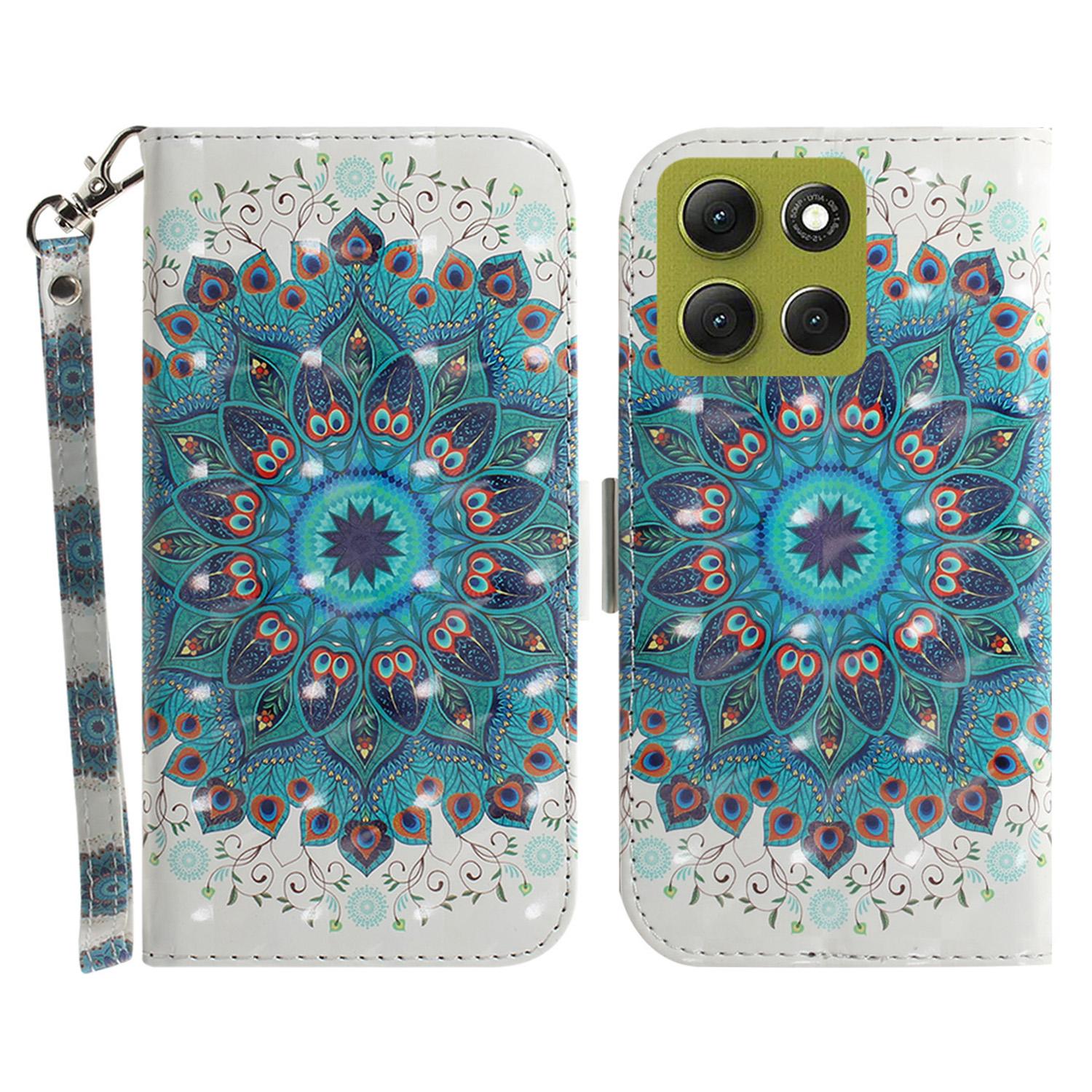 

For Motorola Moto G86 5G Case Pattern Printing Leather Wallet Phone Cover with Wrist Strap Peacock Wreath