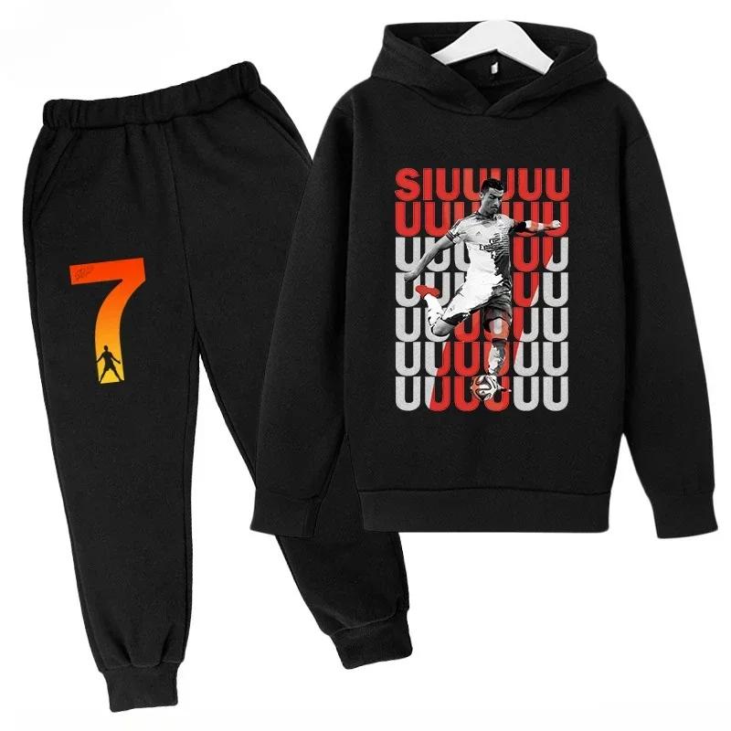 Set Bambino Autunno Primavera Cr7 3-12 Anni Felpa+Pantaloni Tuta Set 2 Pezzi Bambini Ragazzi Ragazze Tute Casual per Bambini
