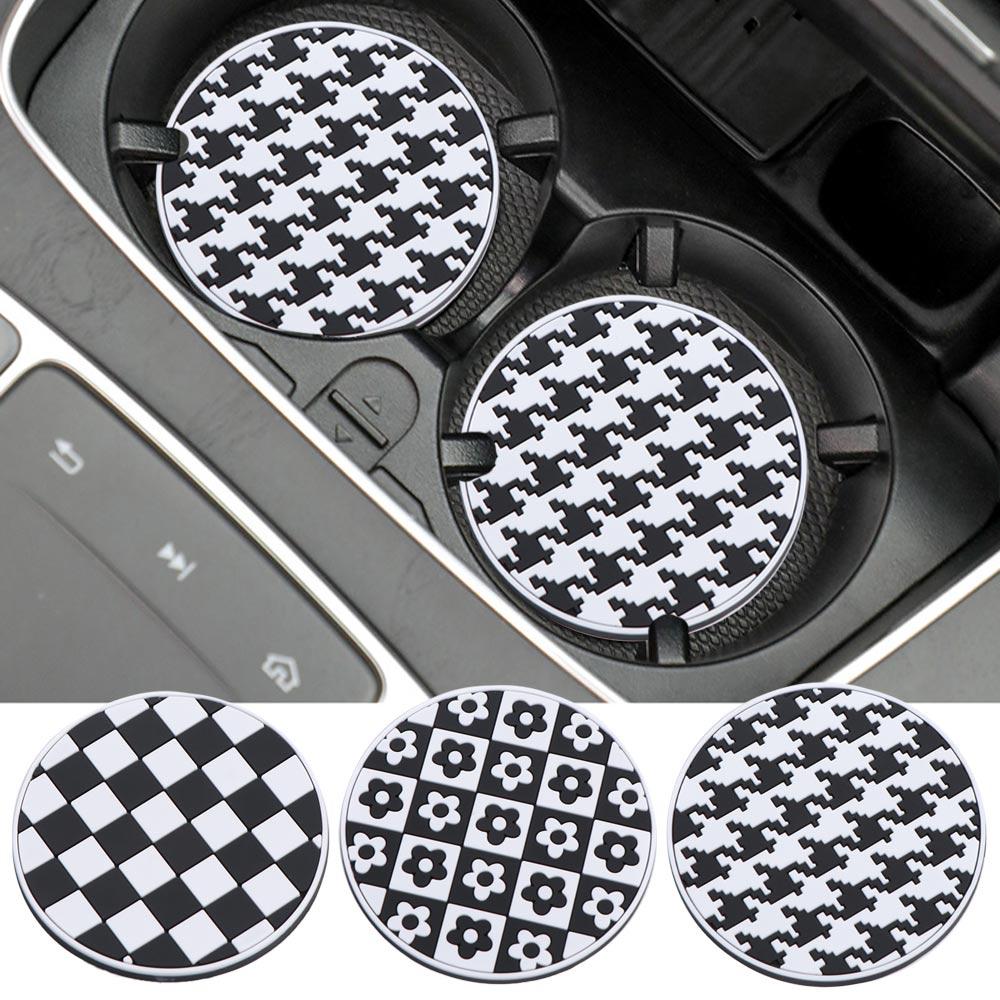 Houndstooth Flower Coaster Heat Resistance Car Water Cup Pad Car Mug Coaster  Car Interior