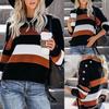 Women's Long Sleeve  Striped Color Block Casual Loose Knitted Pullover