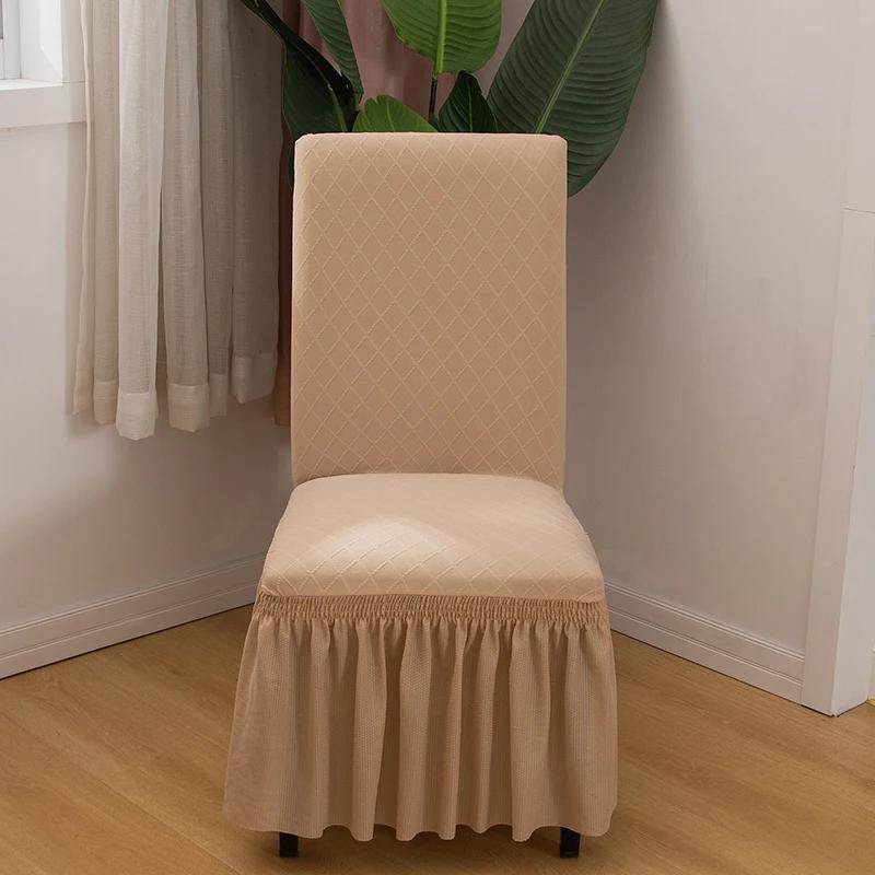Housses de Chaise de Salle à Manger avec Jupe à Volants Spandex Extensible Jacquard Épaissi Universel Ajusté Housse de Chaise de Salle à Manger pour la Maison