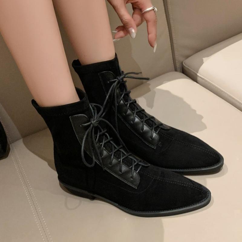 Fashion AIYUQI 2025 New Women's Short Boots Western Girls Pointed Toe Women Ankle Boots Large Size Lace-up Female Boots