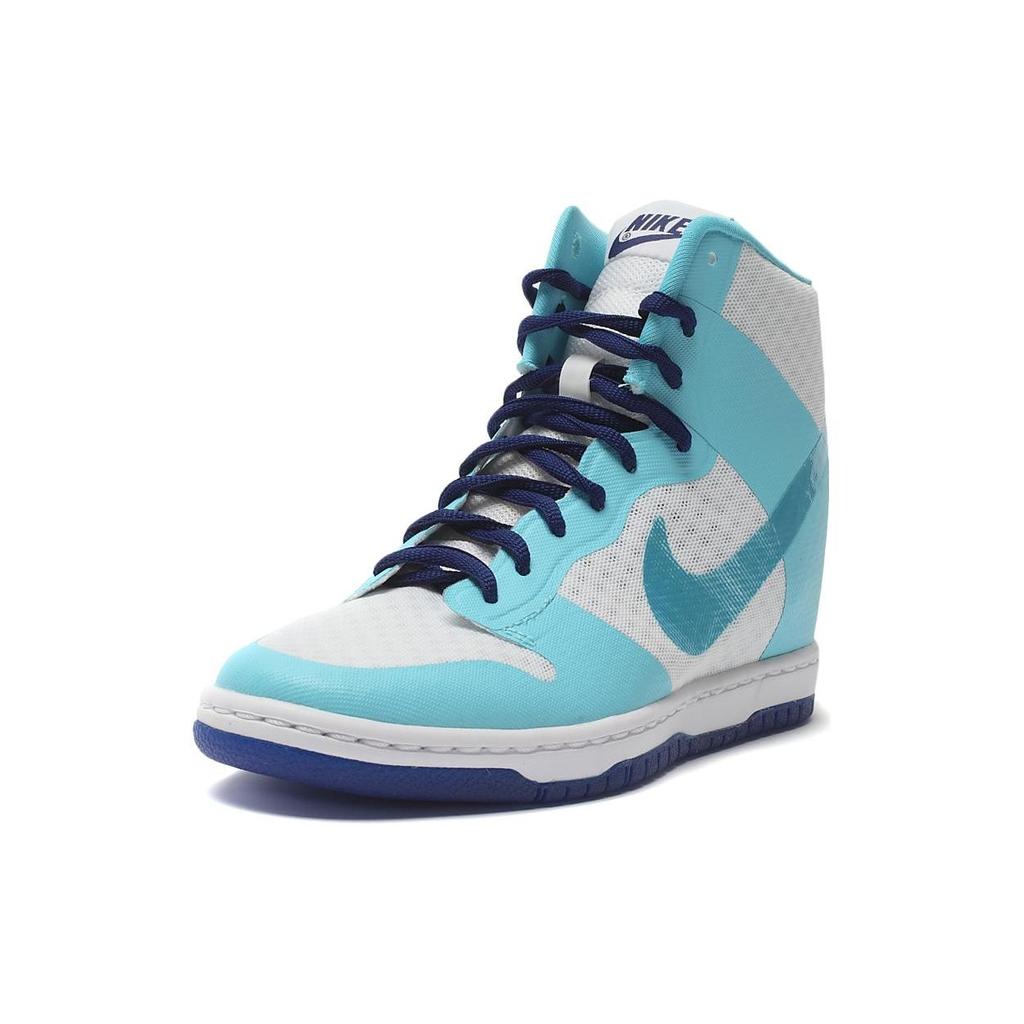 Nike Dunk High 2.0 Antiderrapante Absorção de Choque Resistente ao Desgaste Tênis de Skate Cano Alto Mulher Tênis Branco Azul 725069-104
