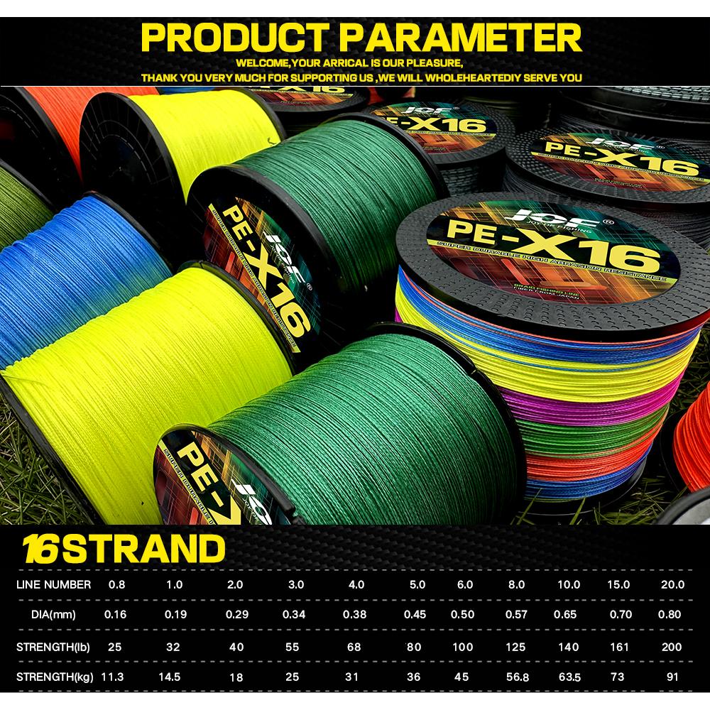 16 Strands PE Braided Fishing Line 0.16mm-0.80mm 25-200LB 300M 16x Core Fishing Sea Line Ocean Rock Fishing Accessories