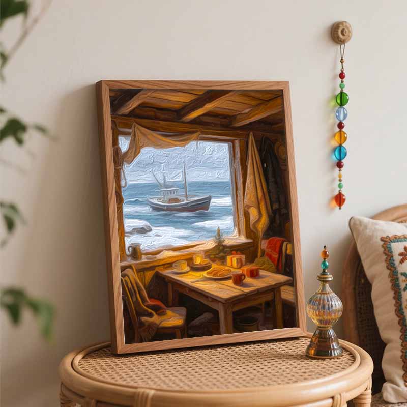 Christmas winter sea fishing boat snow scene digital painting oil painting art kit hand painting home decoration painting