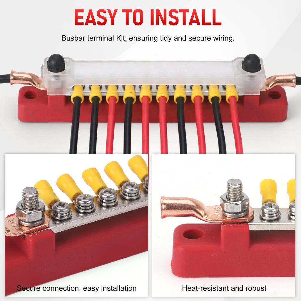 12Way Terminal Bus Bar M6 Stud Power Distribution Block 12-48V 150A DC Electrical BusBar with Cover For Truck Boat Car Camper RV