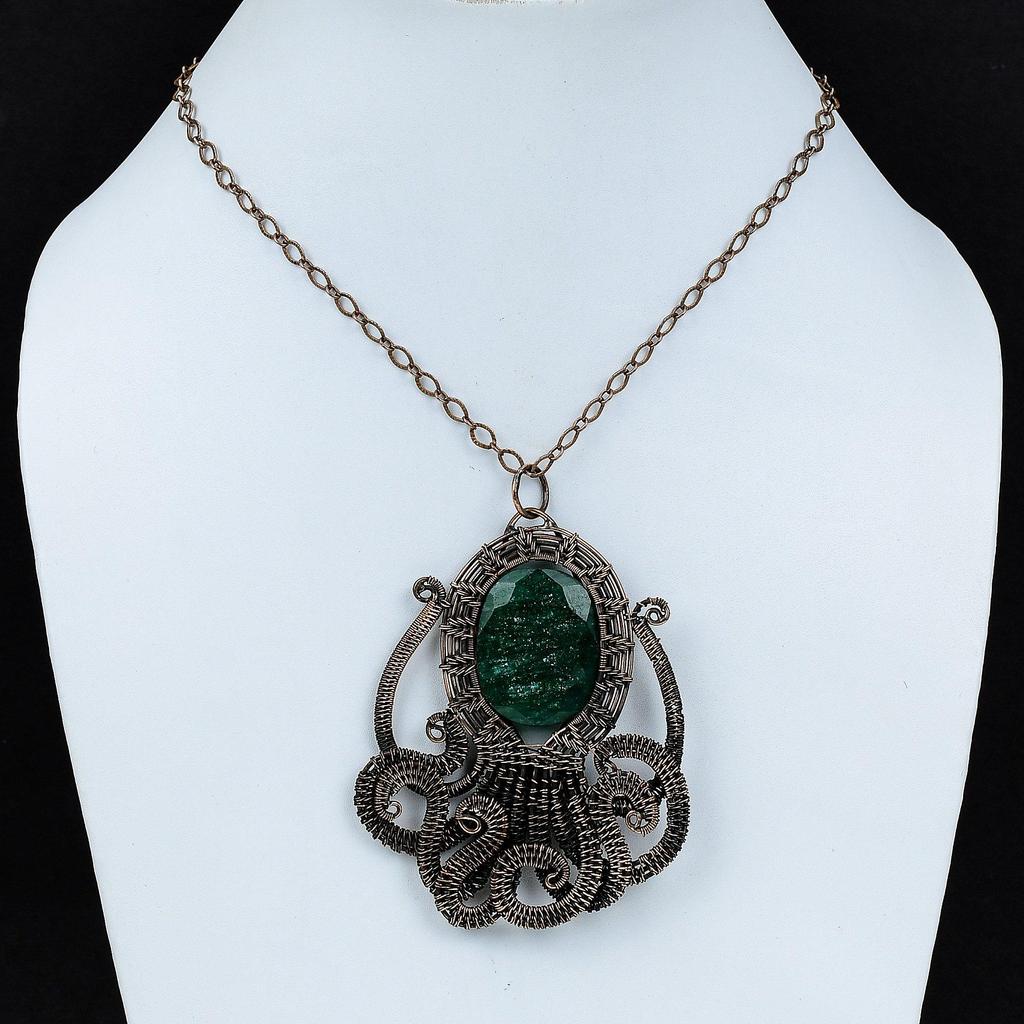 Faceted Zambian Emerald Pendant Copper Wire Wrapped Jewelry Copper Gemstone Pendant Handmade Wire Wrap Pendant Gift For Her Octopus Jewelry