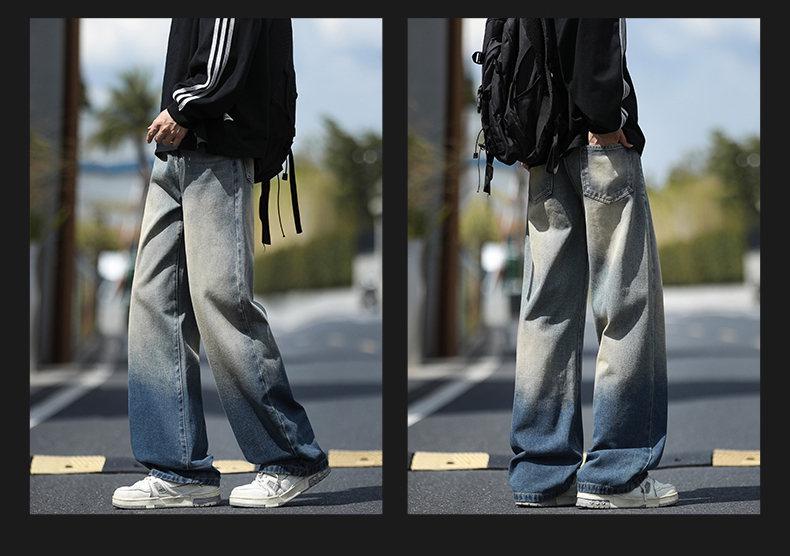 Yadu Ganzjahres-Bodenwischer Jeans: Hongkong-Stil lockere gerade Unisex-Hose für Frühling & Herbst