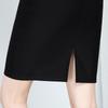 Women's Plus Size Black High Waist Midi Skirt with Slit - Professional Workwear