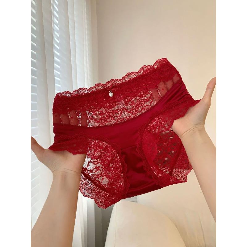 Female Summer Sexy Lace Pure To Light Luxury Satin Pure Cotton Crotch Waist Triangle Briefs