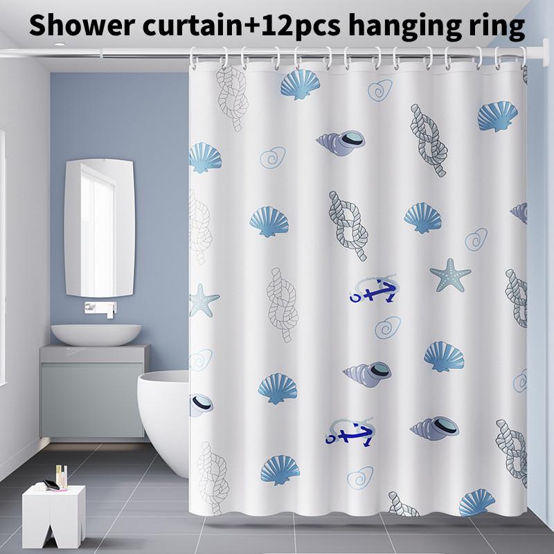 Leaf Geometric Pattern Peva Shower Curtain Waterproof Moldproof Divider Bathroom