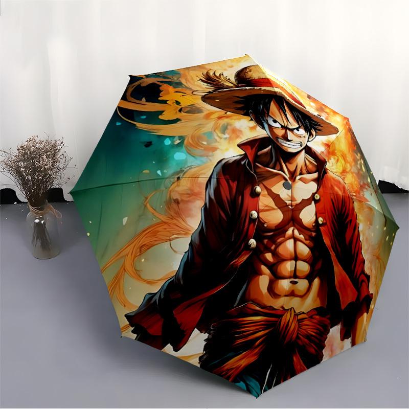 Luffy One Piece Automatischer Faltregenschirm, Selbstöffnend/Schließend, Langlebiger Winddichter Reise-Regenschirm für Outdoor-Abenteuer a0826023