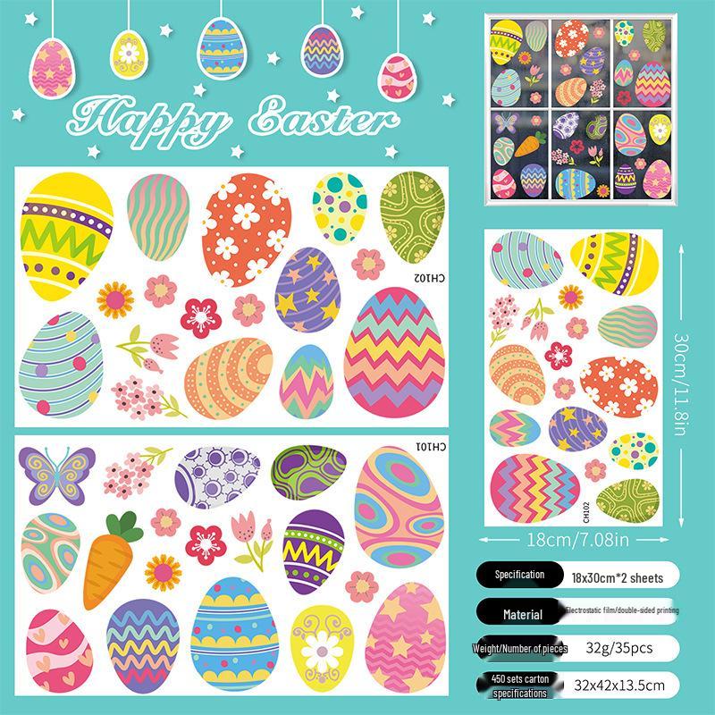 Cartoon Rabbit & Colored Eggs Static Cling Window Decor Stickers for Easter