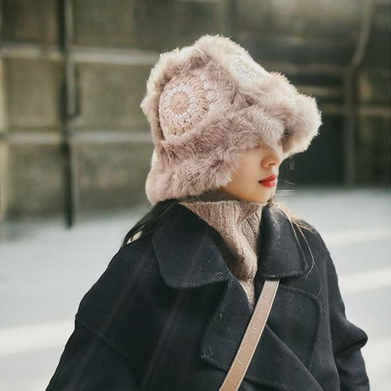 Big Head Squid Wool Hat for Women In Autumn and Winter Loose Warm Piles of Cold Hats Big Face Showing Face Small Knitted Ear Protection Hat