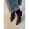 High Heel Rear Zipper Thin Boots Women'S Matte Belt Buckle Pointed Temperament Short Boots Retro Thin Heel Single Boots