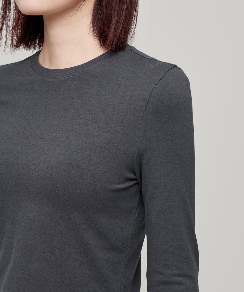 MUSINSA STANDARD WOMAN Women'S Slim Crop Crew Neck Long Sleeve T-Shirt [Dark Gray]