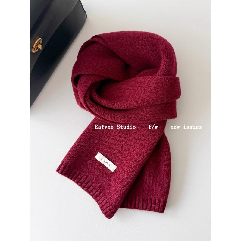 Korean Style New Versatile Solid Color Pure Wool Scarf for Women Autumn and Winter Warm Knitted Scarf Fashionable Versatile Scarf