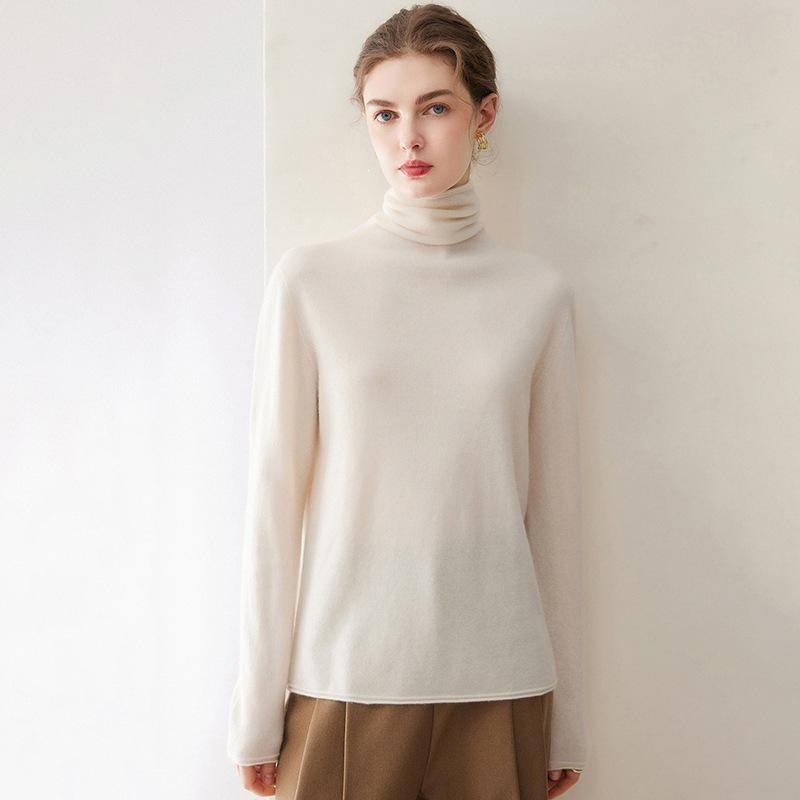 Women's 100% Pure Cashmere High Neck Soft Knit Sweater - Korean Style, Non-Scratchy, Autumn/Winter Base Layer