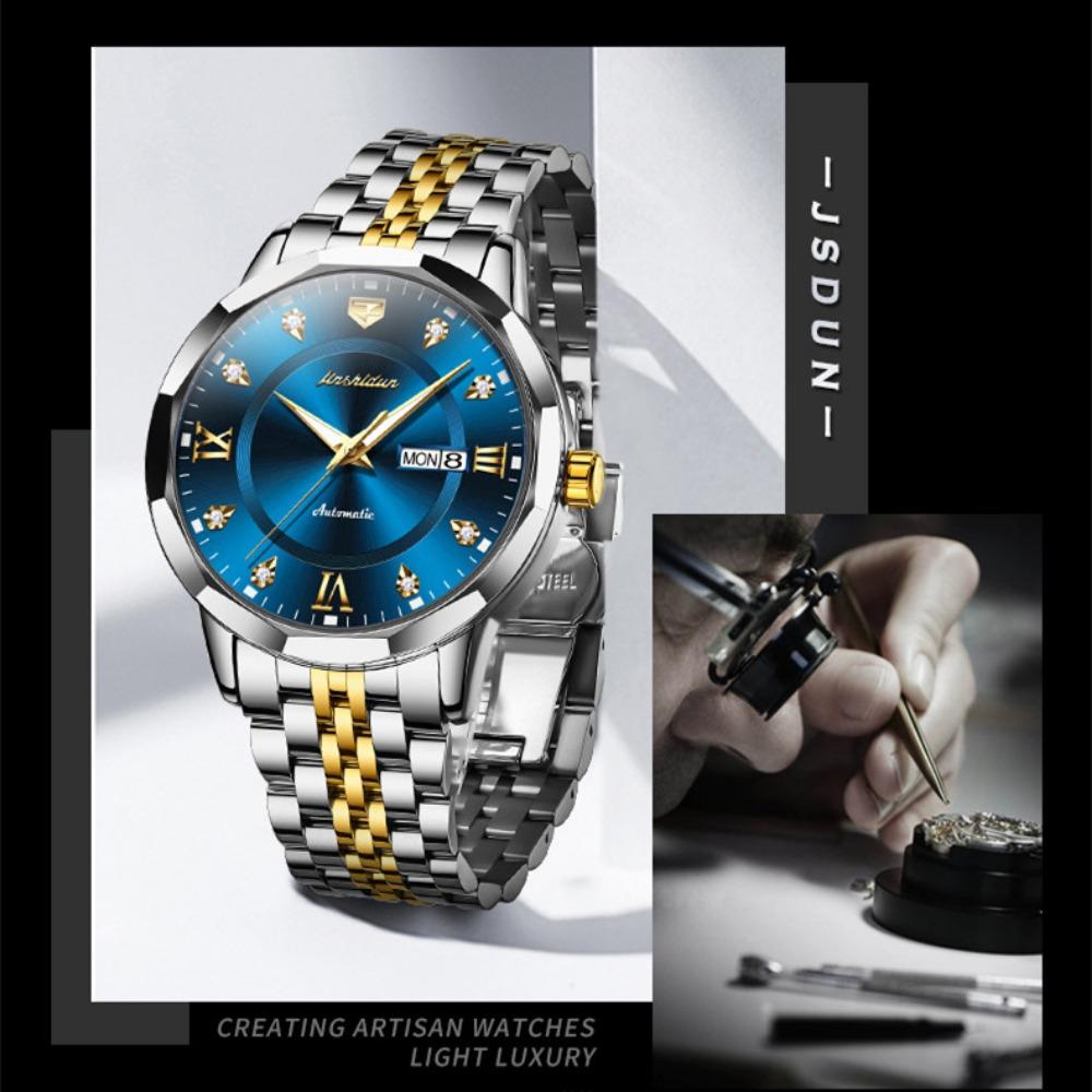 JINSHIDUN New Business and Leisure Men's Watch Elegant Business Double Calendar Mechanical Watch Waterproof Business Men's Watch