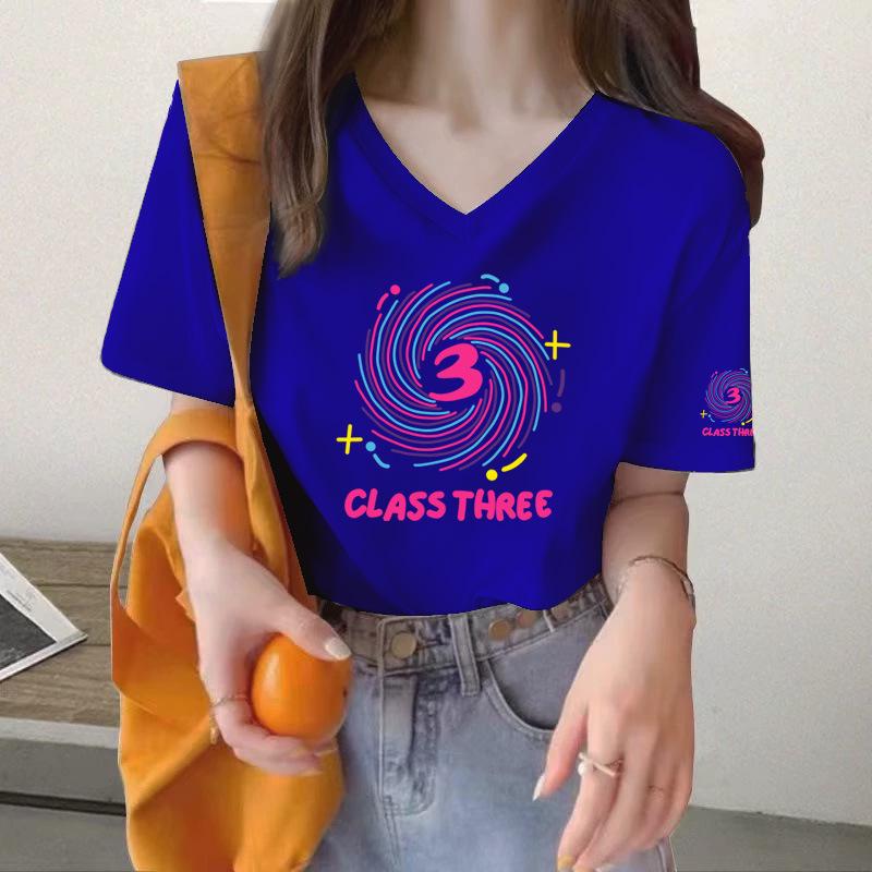 

Pure Cotton V-neck Short Sleeve Printed Summer T-shirt 2XL синий