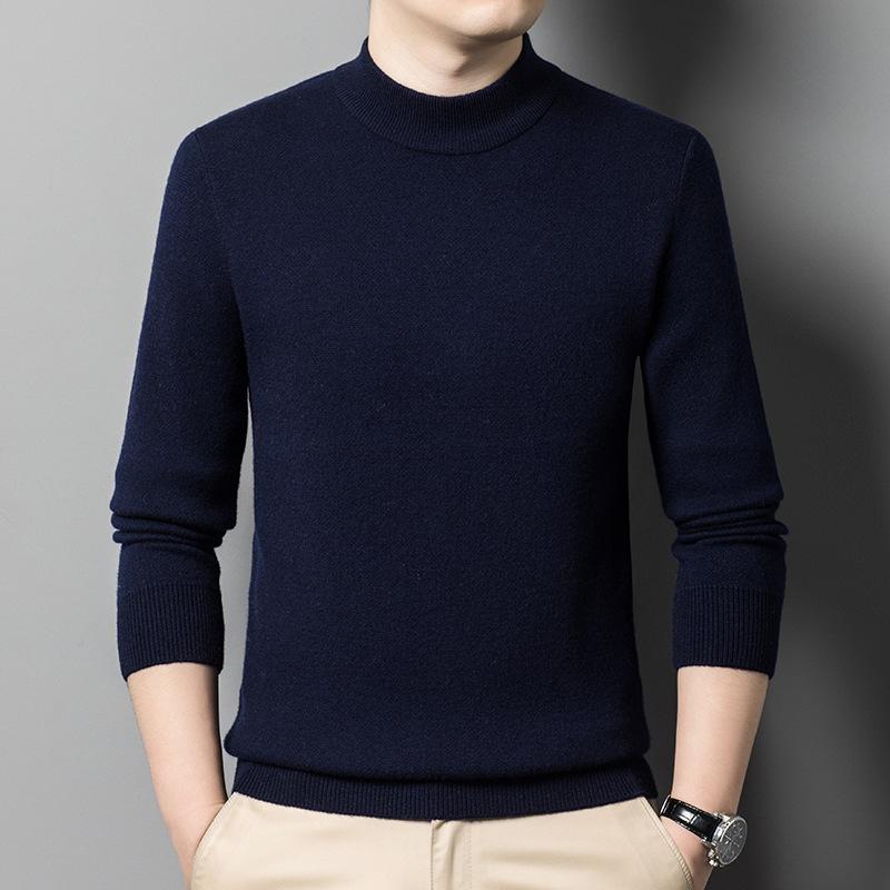 Thickened Men's High-end Casual Semi-turtleneck Dad Bottom Sweater