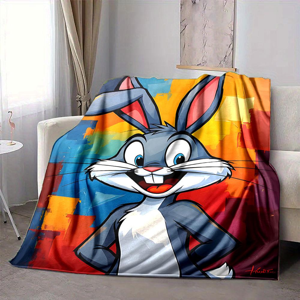 1pc Bugs Bunny Blanket Lightweight Flannel Throw For Sofa, Bed, Travel, Camping, Livingroom, Office, Couch, Chair, And Bed