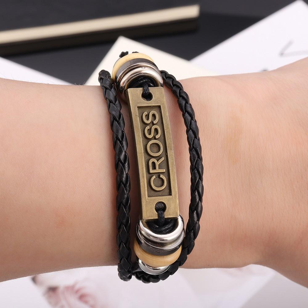 New Multi-Layer Leather Woven Beads Jesus Bracelet Charm Men's Bracelet Fashion Religious Christian Accessories Talisman Jewelry