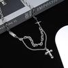Necklace Trendy Men Stacked Cross Pendant Lettering Titanium Steel Niche Design Hip Hop Ins High Street Accessories