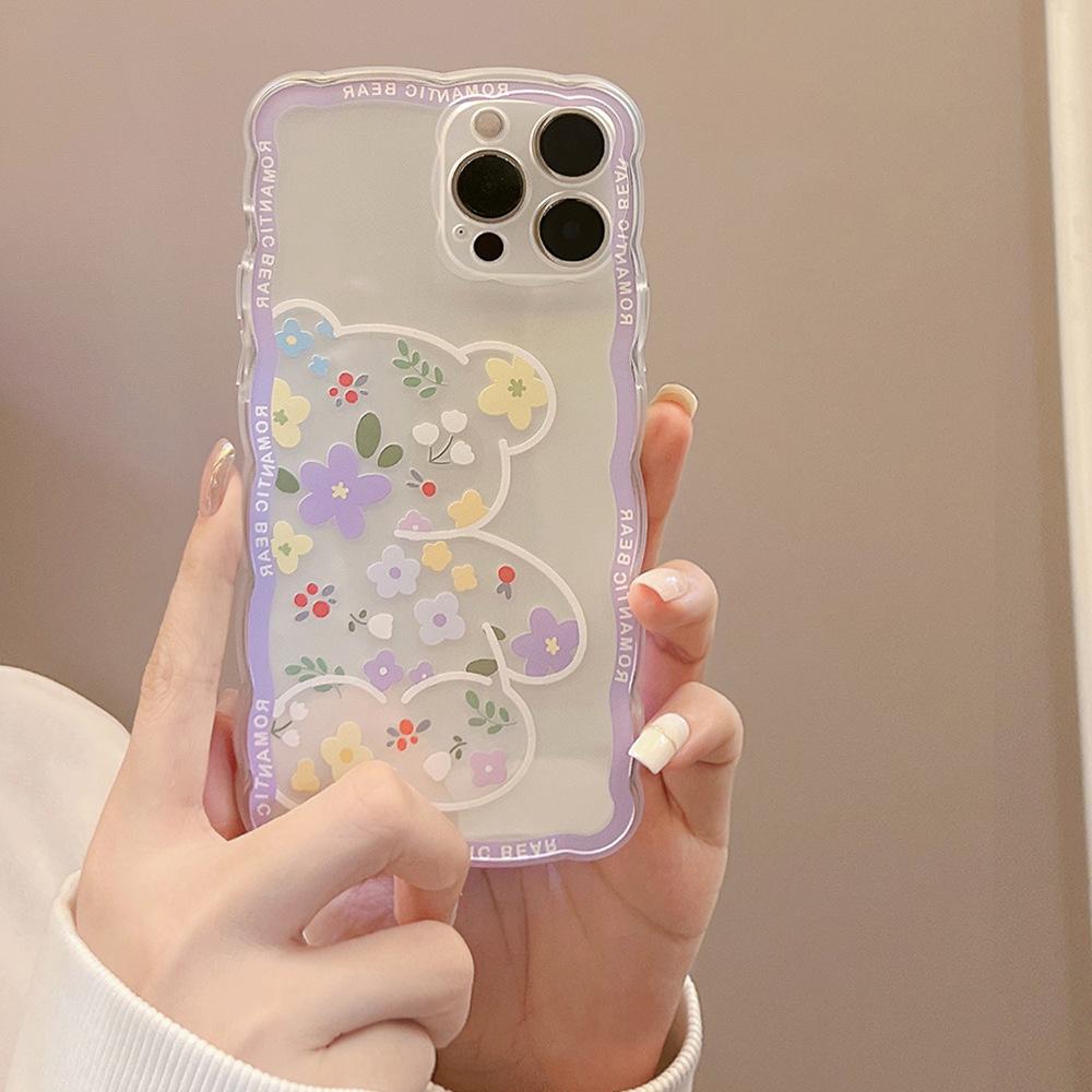 Cute Flower Bear Case for iPhone 14 iPhone 15 iPhone 16 Pro Max
