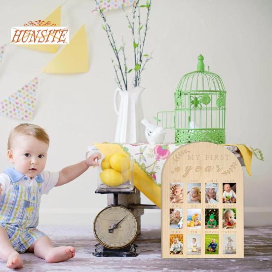 Meilenstein-Fotorahmen für das erste Jahr des Babys, rustikales Holzdisplay