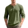 Men's Jacquard Small Square Buckle Henley Long Sleeve Retro Base T-shirt