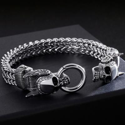 Steampunk Skull Bracelet for Men In Stainless Steel Handles Halloween Rockers Hand Jewellery Accessories Man