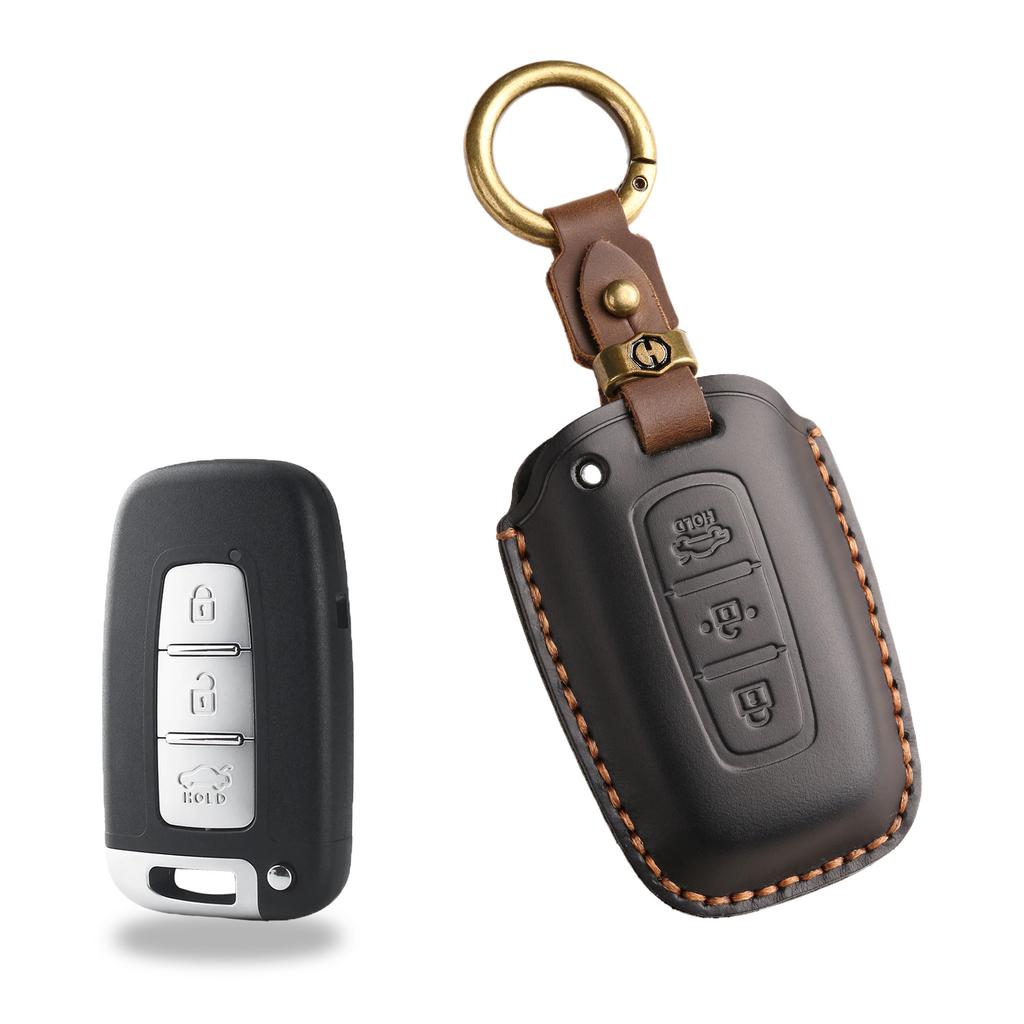 Retro Key Cover Is Suitable for Hand-stitched Real Cowhide Key Protection Clasp for Old Kia Cars