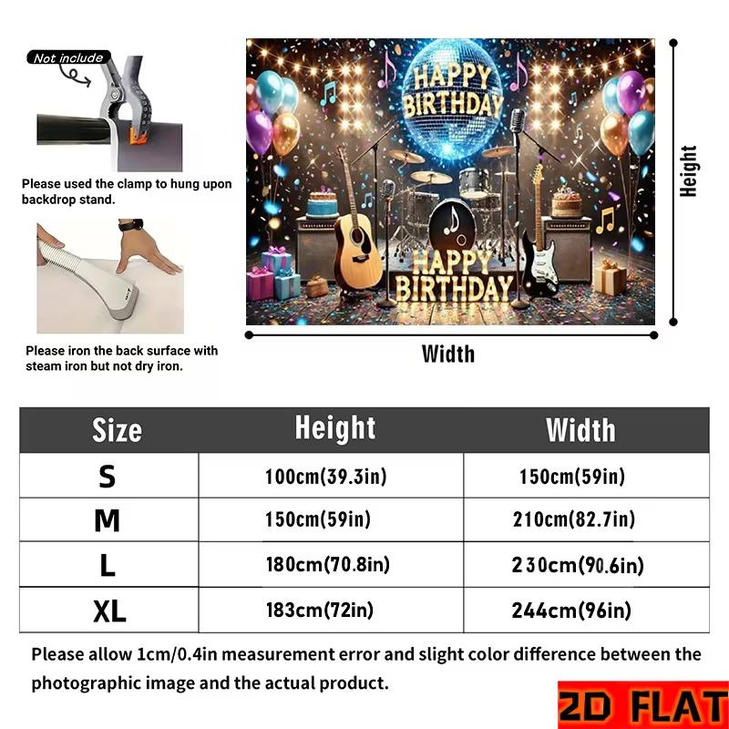 2D Music Theme Disco Birthday Backdrop Rock Band Stage Photography Banner