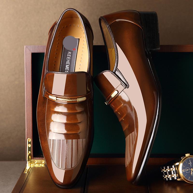 Cowhide Men's Pointed Leather Shoes for Formal Wear British Leather Shoes for Business Korean Men's Shoes