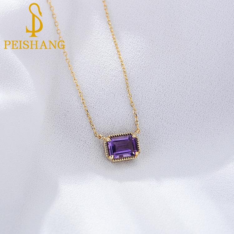 

Прямоугольное ожерелье из натурального аметистового стерлингового серебра женское простое легкое роскошное ожерелье высокого уровня с сотней подходящих ожерелий для ключиц