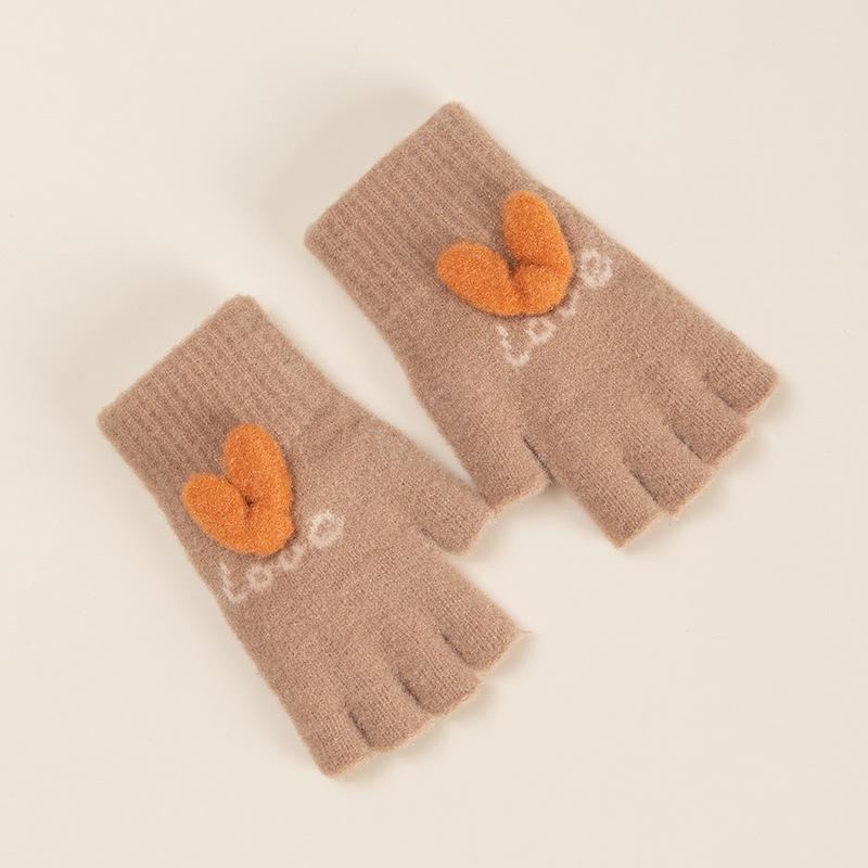 

Xuehuaxiu women s winter half-finger gloves, knitted jacquard autumn thermal gloves, half-finger rabbit gloves to play with mobile phones love rabbit half finger