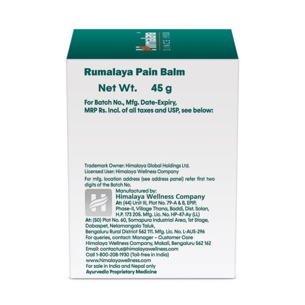 Himalaya Rumalaya Pain Balm 45g Natural Herbal Relief For Headache Neck Shoulder Joint Muscle Aches Massage Balm Ointment Pack Of 1