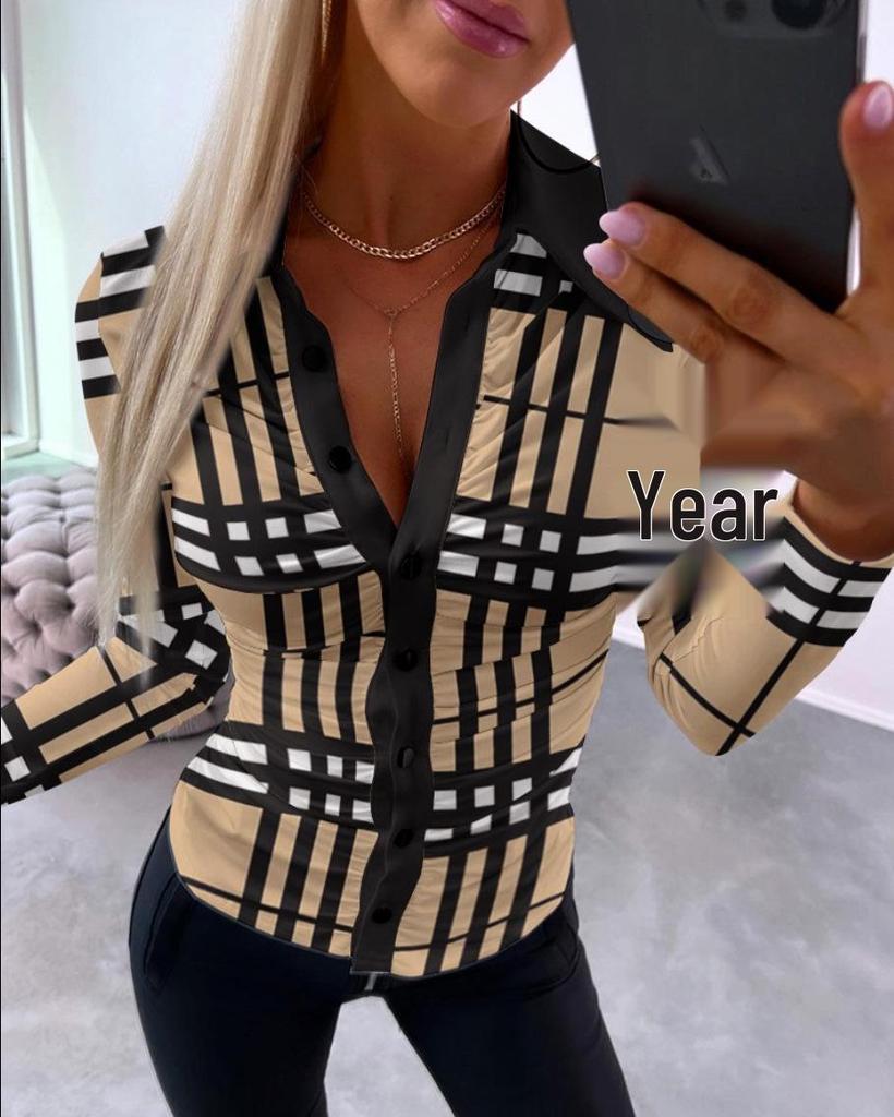2023 Autumn Bestseller: Sexy V-Neck Print Women's Blouse