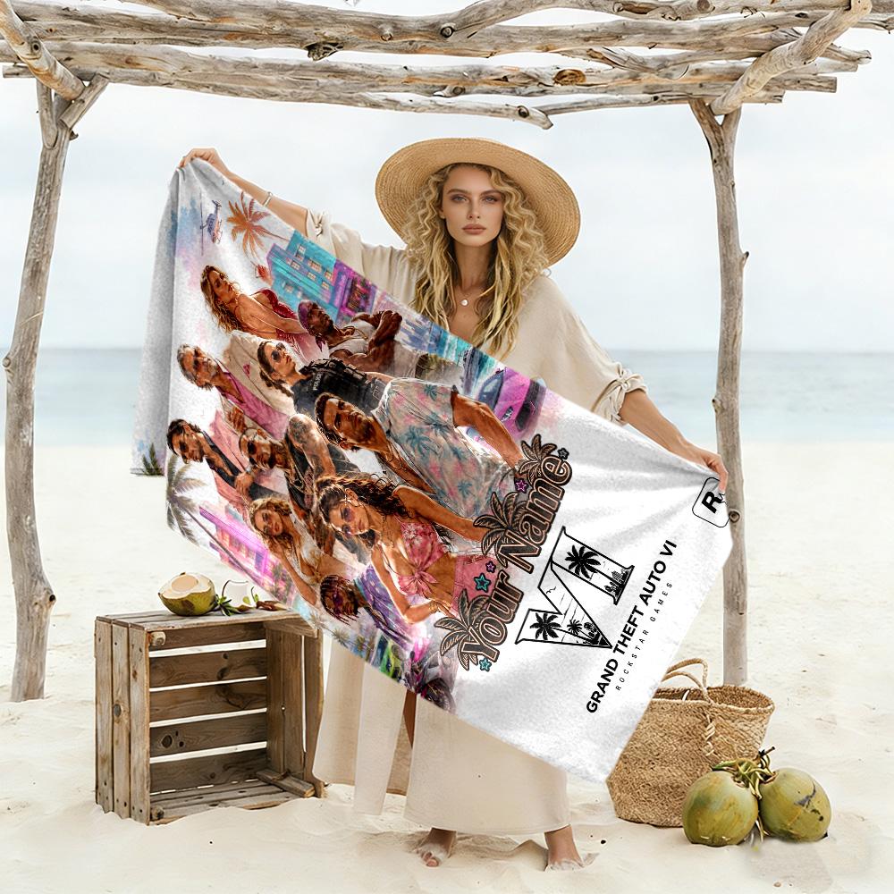 Grand Theft Auto Customizable Name Beach Towel High Absorbency & Quick-Dry Ideal for Travel Outdoor Swim Pool Yoga Surf Camping Hiking Gym Gift Holida