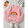 Kids Unisex Crewneck Sweatshirt, Kids Hand Drawn Rainbow Cloud Hearts Doodle Print Soft Fleece Pullover For Kids Over 4 Years Old