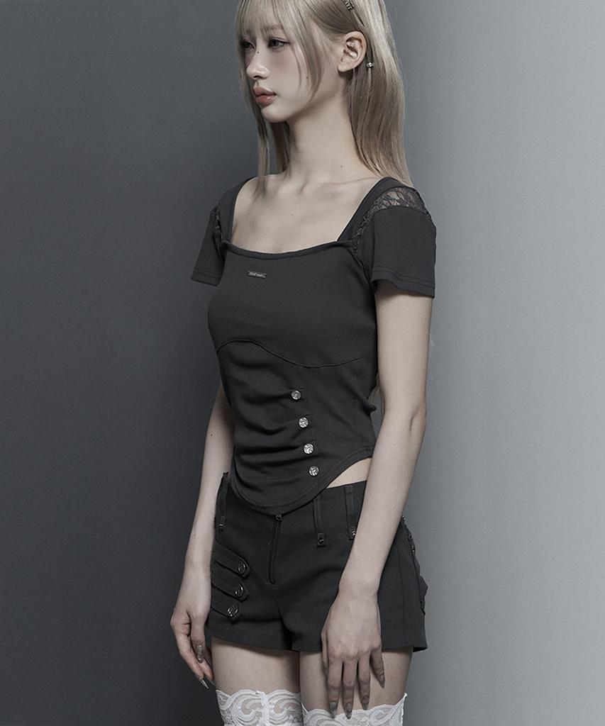 ETRE AU SOMMET Bust Line Pintuck Detail Top (Dark Gray)