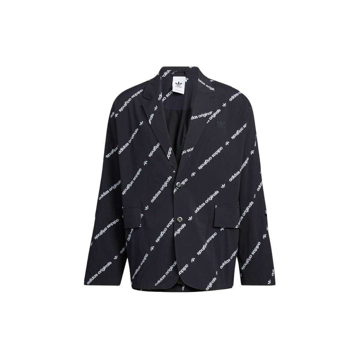 Adidas Originals Monogram Allover Print Button Down Loose Fit Lightweight Woven Track Jacket Men Black HU1241 XXS