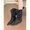 Early Fall Guide! Vintage suede pointed toe thick heel stacked boots for women's autumn and winter Korean version of short western boots