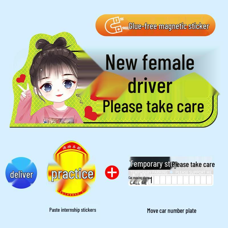 

New Driver Reflective Car Magnet - Funny, Creative Female Driver Sticker