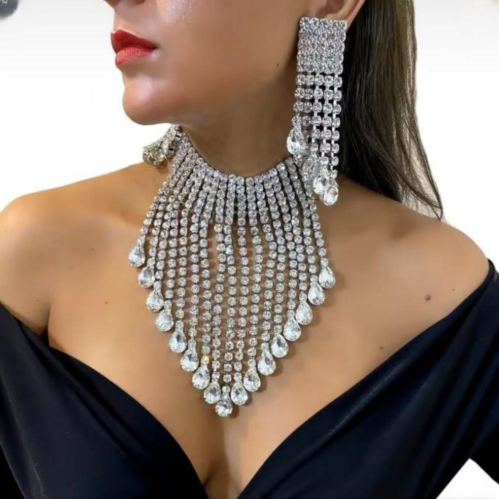 Water Drop Pendant Necklace With Multilayer Tassels For Fashion Party Wear Women