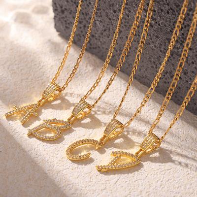 Wind Slightly Inlaid Zircon Flower Body Single Grass Letter Pendant Necklace Hip-Hop Design Titanium Steel Gold-Plated