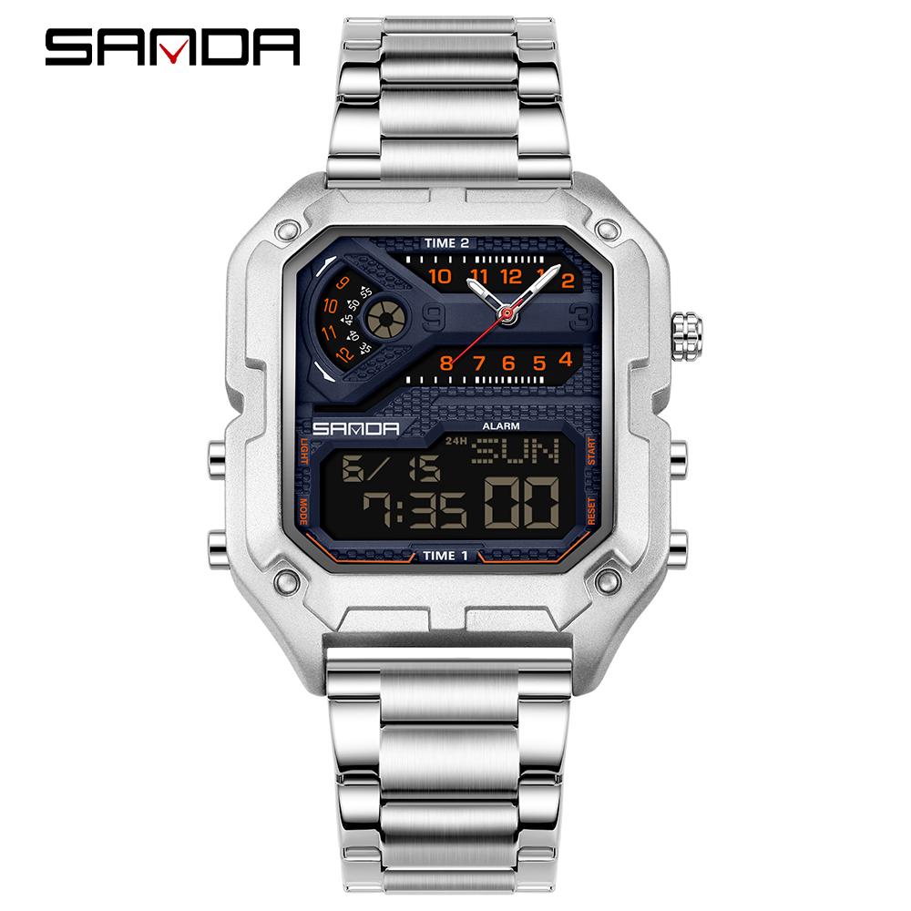 SANDA 6278 Multi functional Square Fashion Electronic Watch Top Men's Watch Waterproof Sports Outdoor Alarm Clock Men's Watch