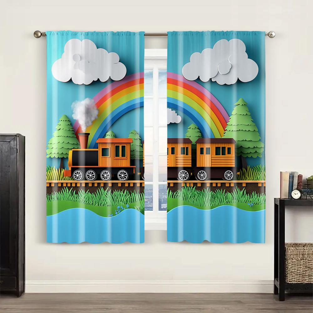 2pc,  Curtain Cartoon Train Protecting Privacy Festive Wall Decor for Indoor Celebrations Decor