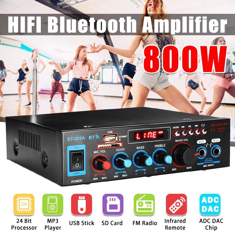 2.0 Channel 220V 800W Black Bluetooth Amplifier with Remote Control Stereo Surround Amplifier